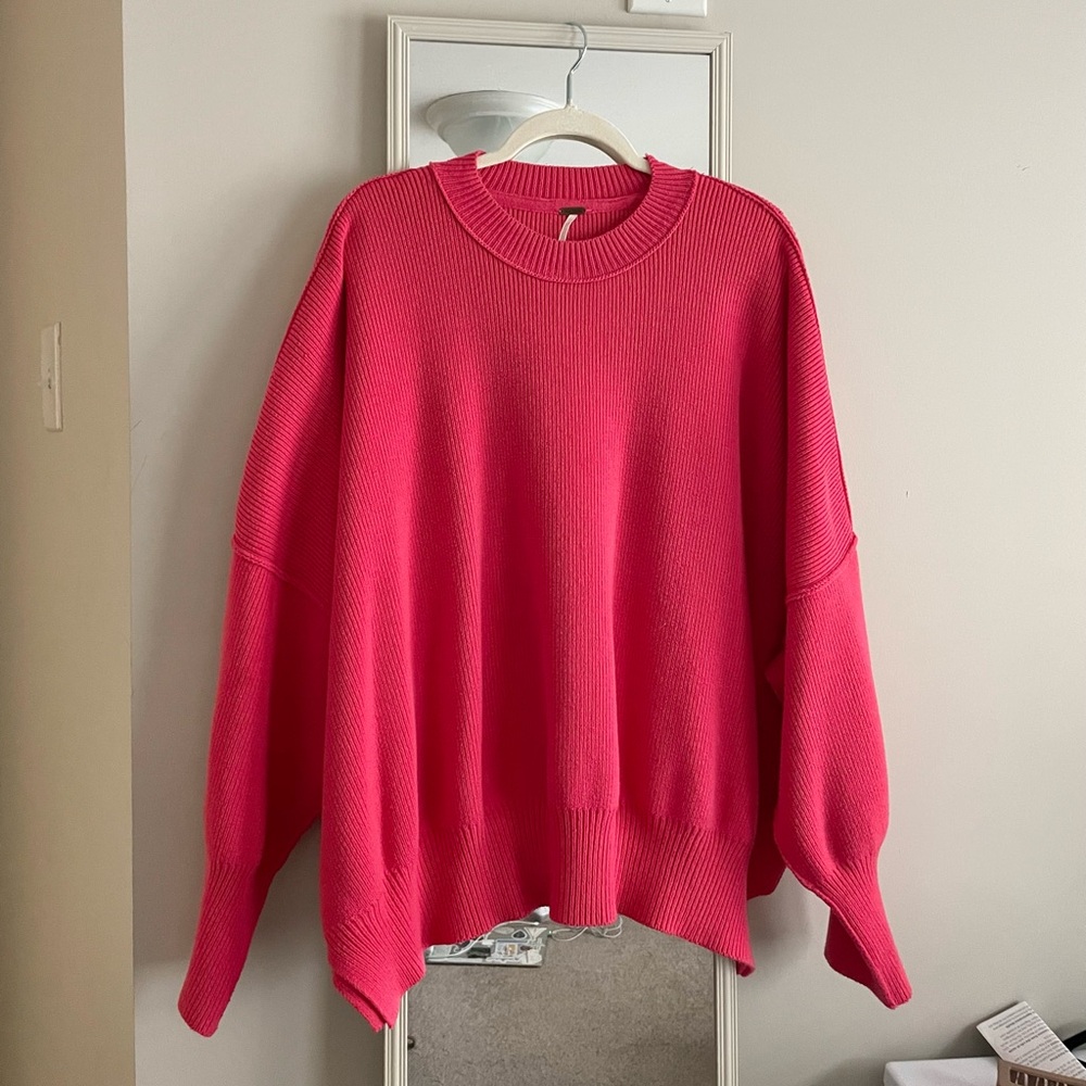 Free People Vibrant Pink Easy Street Tunic Sweater